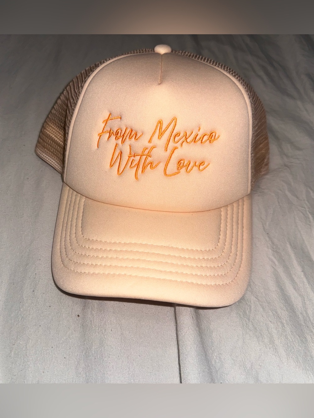 From Mexico With Love Embroidered Trucker Hat - cream